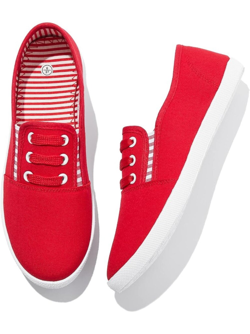 🆕Women's Dark Red Canvas Slip On Sneakers Casual Walking Non Slip Work Shoes